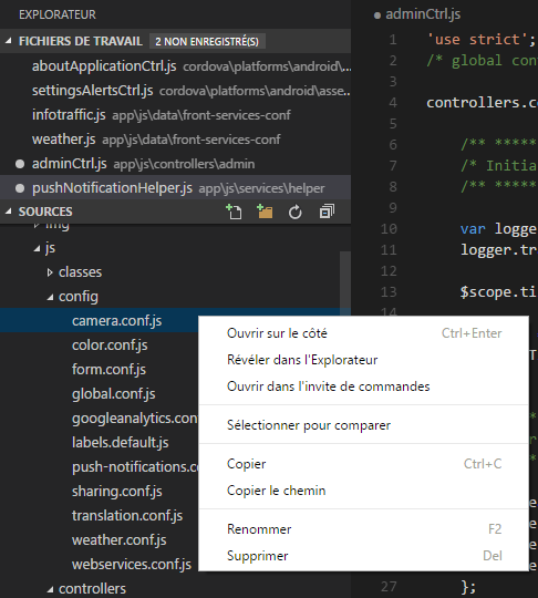 Explorateur de fichiers Visual Studio Code